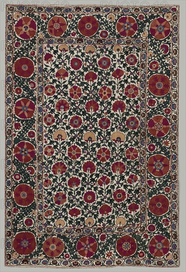 Wall Hanging, 1850-1899. Uzbekistan, Bukhara or Shahr-i Sabz, 19th century. Silk, cotton; plain weave, embroidery, tambour chain stitch; average: 248.5 x 161.3 cm (97 13/16 x 63 1/2 in.)