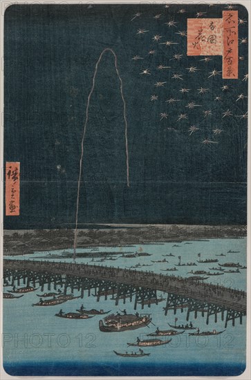 Fireworks at Ryogoku, from the series One Hundred Views of Famous Places in Edo, 1858. Utagawa Hiroshige (Japanese, 1797-1858). Color woodblock print; sheet: 33.7 x 22 cm (13 1/4 x 8 11/16 in.).