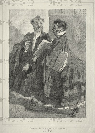 Crinolinographies.  Costume de la magistrature proposé pour 1857. Félicien Rops (Belgian, 1833-1898). Lithograph