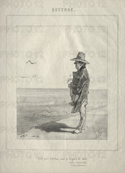 Ostend.  Seul avec l'ocean sous le regard de Dieu!. Félicien Rops (Belgian, 1833-1898). Lithograph