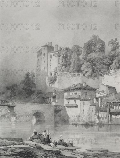 Voyages pittoresques et romantiques dans l'ancienne France.  Bretagne:  Chateau de Clisson. Eugène Cicéri (French, 1813-1890). Lithograph