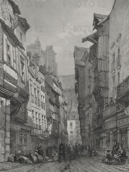 Voyages pittoresques et romantiques dans l'ancienne France.  Bretagne:  Grande rue vieille à Nantes. Eugène Cicéri (French, 1813-1890). Lithograph