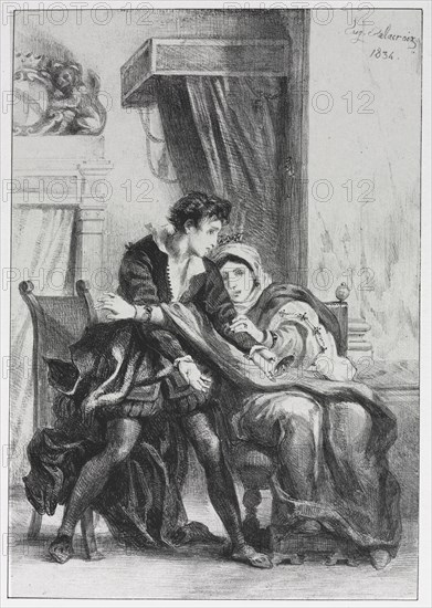 Hamlet:  Hamlet and the Queen, 1834. Eugène Delacroix (French, 1798-1863). Lithograph