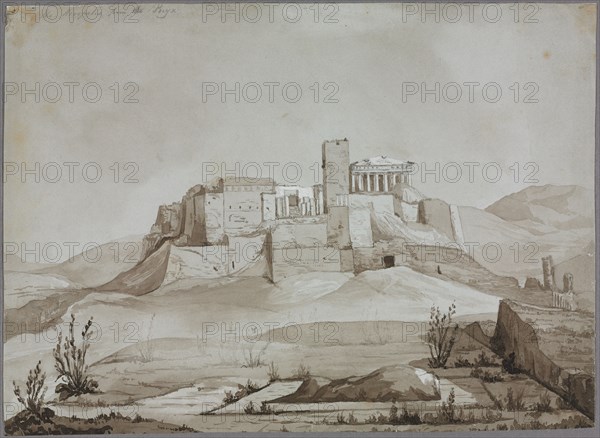 The Acropolis from the Pnyx, Athens, Greece. Joseph Mallord William Turner (British, 1775-1851). Brown wash and white heightening on gray paper; sheet: 26.5 x 36.5 cm (10 7/16 x 14 3/8 in.).