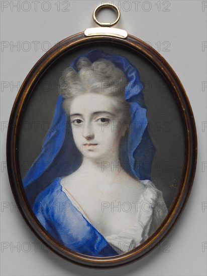 Portrait of a Woman in Blue, c. 1700. Peter Cross (British, c. 1645-1724). Watercolor on vellum in original ivory frame; framed: 9.2 x 7.3 cm (3 5/8 x 2 7/8 in.); sight: 8.2 x 6.4 cm (3 1/4 x 2 1/2 in.).