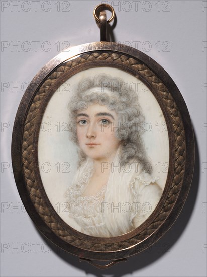 Portrait of a Woman, c. 1795. Nathaniel Plimer (British, 1757-1822). Watercolor on ivory in a period gold and hair frame; framed: 8.5 x 7 cm (3 3/8 x 2 3/4 in.); sight: 7.1 x 5.5 cm (2 13/16 x 2 3/16 in.).