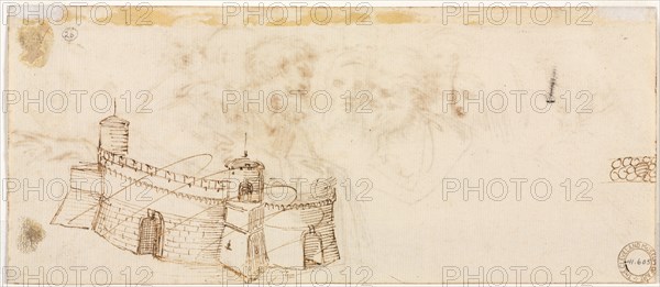 Crenelated Fortress (verso), 2nd half 1500s. Agostino Carracci (Italian, 1557-1602). Pen and brown ink; sheet: 13.1 x 30.9 cm (5 3/16 x 12 3/16 in.).