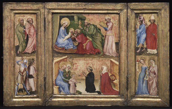 Triptych with the Adoration of the Magi , c. 1424. Austria, Salzburg, 15th century. Tempera and gold on wood (oak); overall: 49.7 x 77.2 cm (19 9/16 x 30 3/8 in.); unframed: 39 x 31.7 cm (15 3/8 x 12 1/2 in.).