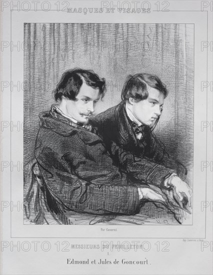 Edmond and Jules de Goncourt, 1853. Paul Gavarni (French, 1804-1866). Lithograph