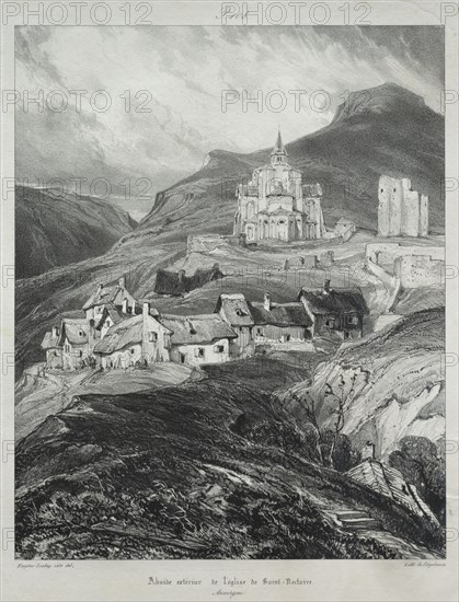 Voyages pittoresques et romantiques dans l'ancienne France, Auvergne:  Abside de l'église de Saint Nectaire, 1831. Eugène Isabey (French, 1803-1886). Lithograph