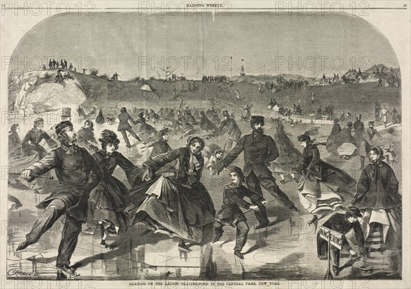 Skating on the Ladies' Skating Pond in Central Park, New York, 1860. Winslow Homer (American, 1836-1910). Wood engraving