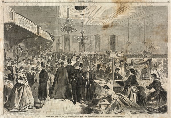 Great Fair Given at the City Assembly Rooms, New York, December, 1861, in Aid of the City Poor, 1861. Winslow Homer (American, 1836-1910). Wood engraving