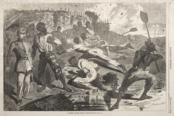 A Shell in the Rebel Trenches, 1863. Winslow Homer (American, 1836-1910). Wood engraving