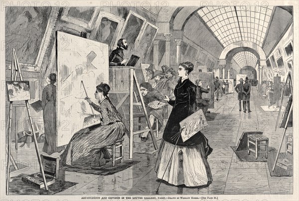 Art Students and Copyists in the Louvre Gallery, Paris, 1864. Winslow Homer (American, 1836-1910). Wood engraving