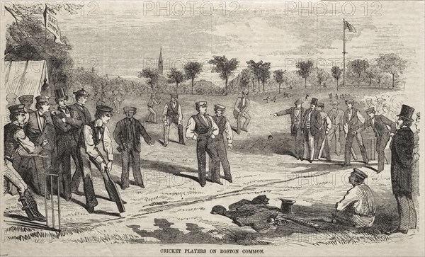 Cricket Players on Boston Common, 1859. Winslow Homer (American, 1836-1910). Wood engraving