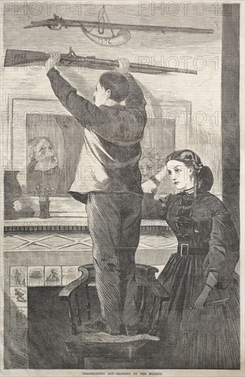 Thanksgiving Day - Hanging up the Musket, 1865. Winslow Homer (American, 1836-1910). Wood engraving