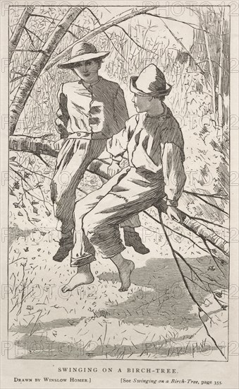 Swinging in a Birch Tree, 1867. Winslow Homer (American, 1836-1910). Wood engraving