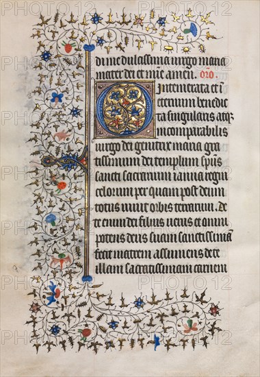 Book of Hours (Use of Paris): Decorated Initial, c. 1420. Follower of Boucicaut Master (French, Paris, active about 1410-25). Ink, tempera, and gold on vellum; sheet: 20.3 x 14 cm (8 x 5 1/2 in.)