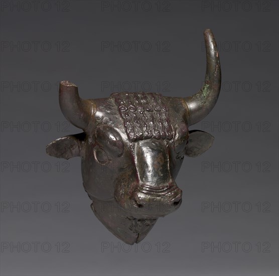 Bull Head Attachment, c. 700-600 BC. Urartian, northwest Iran, possibly Gusçi, Lake Urmia, c. 700-600 BC. Bronze; overall: 16.6 cm (6 9/16 in.).