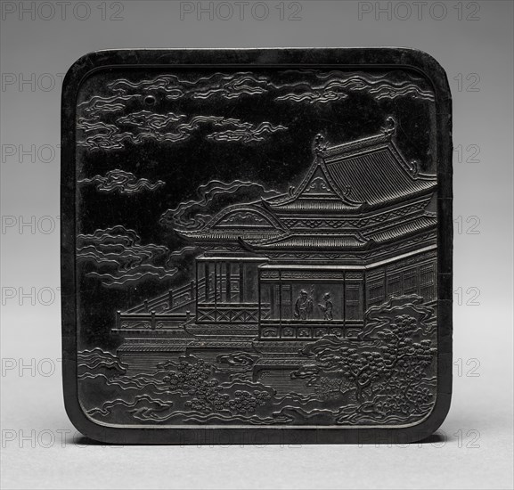 Ink Cake with Architectural Design, 1736-1795. China, Qing dynasty (1644-1911), Qianlong inscription, mark, and reign (1736-1795). Molded ink; overall: 2.4 x 13.4 cm (15/16 x 5 1/4 in.).