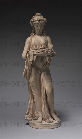 Young Girl Carrying a Garland of Roses on a Platter, early 1770s. Clodion (French, 1738-1814). Terracotta; overall: 45.1 x 15.2 x 17.3 cm (17 3/4 x 6 x 6 13/16 in.).