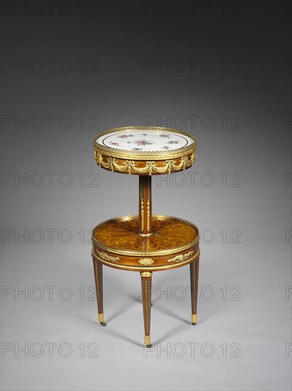 Worktable (Bureau de Toilette), c. 1755-1785. Martin Carlin (French, 1730-1785). Wood marquetry with gilt bronze mounts, Sèvres porcelain top; overall: 77.5 x 43.2 cm (30 1/2 x 17 in.).