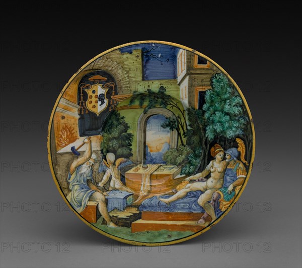 Plate, c. 1540-1544. Italy, Pesaro, 16th century. Tin-glazed earthenware (maiolica); diameter: 5.1 x 24.8 cm (2 x 9 3/4 in.).