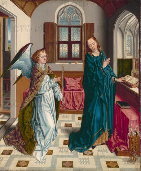 The Annunciation, c. 1480. Albert Bouts (Netherlandish, 1451-55-1549). Oil on wood; framed: 75.2 x 69 x 8.5 cm (29 5/8 x 27 3/16 x 3 3/8 in.); unframed: 50.2 x 41.5 cm (19 3/4 x 16 5/16 in.).