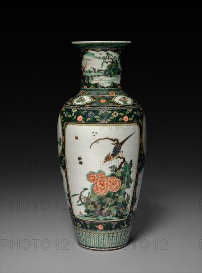 Baluster Vase, 1662-1722. China, Qing dynasty (1644-1912), Kangxi reign (1661-1722). Porcelain with famille verte overglaze enamel decoration; overall: 44.2 cm (17 3/8 in.).