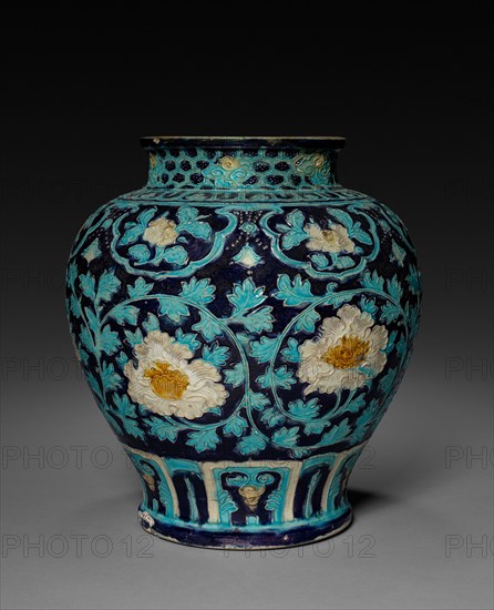 Jar with Chrysanthemum Decoration: Fahua Ware, 1368-1644. China, Ming dynasty (1368-1644). Porcelain; overall: 33.4 cm (13 1/8 in.).
