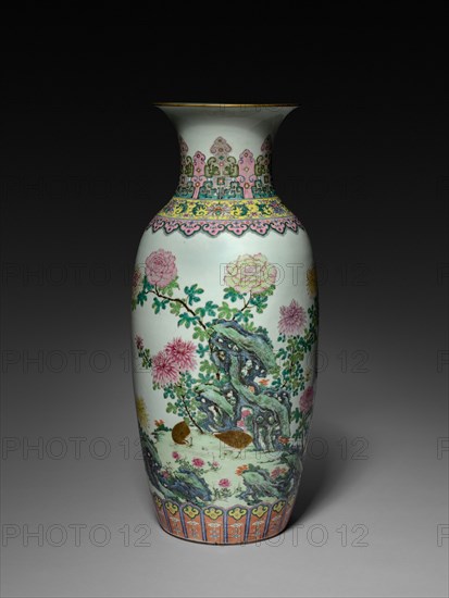 Vase, 1736-1795. China, Qing dynasty (1644-1912), Qianlong reign (1735-1795). Porcelain with famille rose overglaze enamel decoration; overall: 69.8 cm (27 1/2 in.).