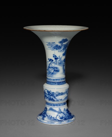 Bottle Vase, 1723-1735. China, Jiangxi province, Jingdezhen kilns, Qing dynasty (1644-1912), Yongzheng reign (1722-1735). Porcelain with underglaze blue decoration; overall: 23.6 cm (9 5/16 in.).