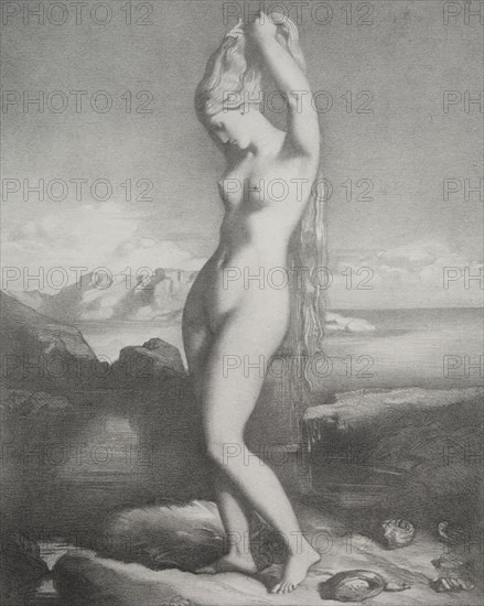 Venus Anadyomène, 1839. Théodore Chassériau (French, 1819-1856). Lithograph; sheet: 44.5 x 31.3 cm (17 1/2 x 12 5/16 in.); image: 28.4 x 22.7 cm (11 3/16 x 8 15/16 in.)