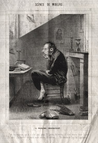 Scènes de Moeurs:  Le Problême embarassant.... Charles Joseph Traviès de Villers (French, 1804-1859). Lithograph