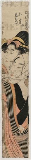 The Lovers Ohan and Choemon (from the series Joruri Ballads in the Tokiwazu and Tomimoto Styles), early or mid 1800s. Kitagawa Utamaro (Japanese, 1753?-1806). Color woodblock print; sheet: 59.4 x 10.2 cm (23 3/8 x 4 in.).