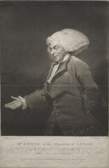 Mr. Edwin in the Character of Lingo, 1784. Charles Howard Hodges (British, 1764-1837). Mezzotint