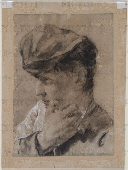 Head of a Young Man in a Cap, first half 18th century. Giovanni Battista Piazzetta (Italian, 1682-1754). Black chalk heightened with white chalk, with stumping; sheet: 37.9 x 27.2 cm (14 15/16 x 10 11/16 in.); secondary support: 44.4 x 33.5 cm (17 1/2 x 13 3/16 in.).