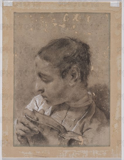 Head of a Young Man in Profile with a Book, c. 1730/40s. Giovanni Battista Piazzetta (Italian, 1682-1754). Black chalk, stumped, heightened with white chalk; sheet: 38 x 27.3 cm (14 15/16 x 10 3/4 in.); secondary support: 44 x 33.8 cm (17 5/16 x 13 5/16 in.).