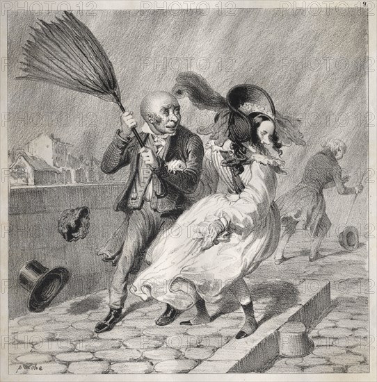 Bambochades:  Vois-tu que mon baromêtre est au beau!...c'est un riche temps pour les biens de la terre!!!, 1841. Clémente Pruche (French, 1831-1870). Lithograph