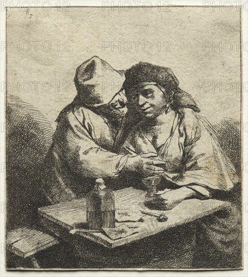 The Amorous Couple, mid 1600s. Cornelis Pietersz Bega (Dutch, 1631/32-1664). Etching with engraving; sheet: 8 x 7.2 cm (3 1/8 x 2 13/16 in.).