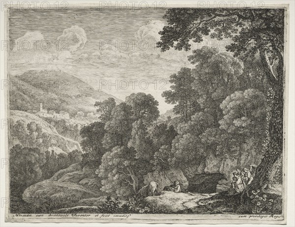 The Flight into Egypt:  The Cave. Herman van Swanevelt (Dutch, c. 1600-1655). Etching