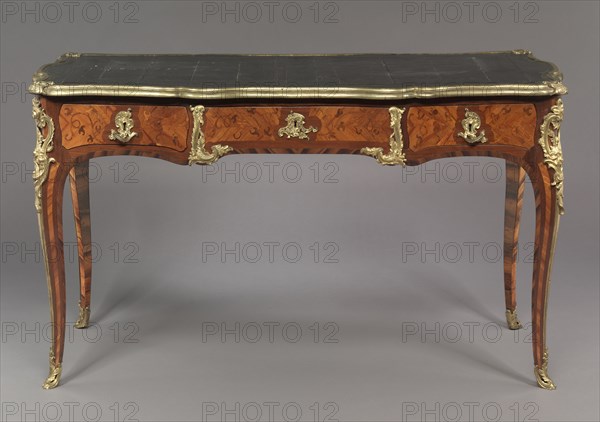 Table Desk (Bureau Plat), c. 1750- 1760. Bernard II van Riesen Burgh (Dutch, 1766). Wood marquetry with gilt bronze mounts, leather top; overall: 75 x 151.8 x 76.9 cm (29 1/2 x 59 3/4 x 30 1/4 in.).