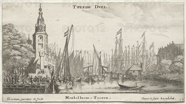 Ships of Amsterdam: Canal near Amsterdam and Tower of Monkel. Reinier Nooms (Dutch, c. 1623-1667). Etching