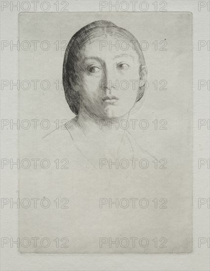 Head of a Young Girl. Alphonse Legros (French, 1837-1911). Drypoint
