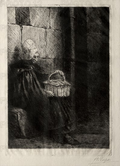 Landscape in the Vicinity of Boulogne, called Woman with a Basket. Alphonse Legros (French, 1837-1911). Etching and drypoint