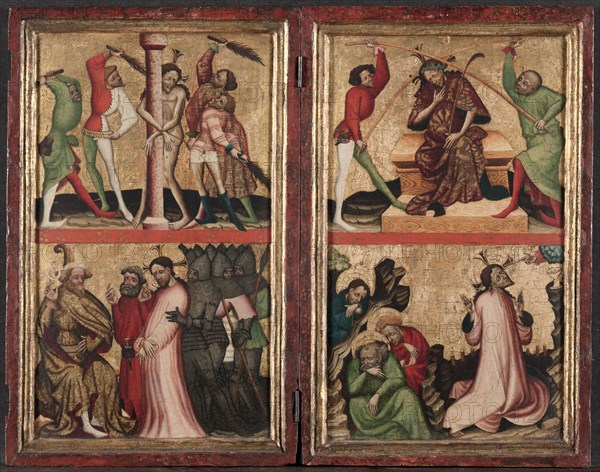 Diptych with the Passion of Christ, c. 1400. Austria, Styria, 15th century. Tempera and gold on wood oak; unframed: 45.7 x 27 cm (18 x 10 5/8 in.); including original molding: 52.4 x 34.3 cm (20 5/8 x 13 1/2 in.).