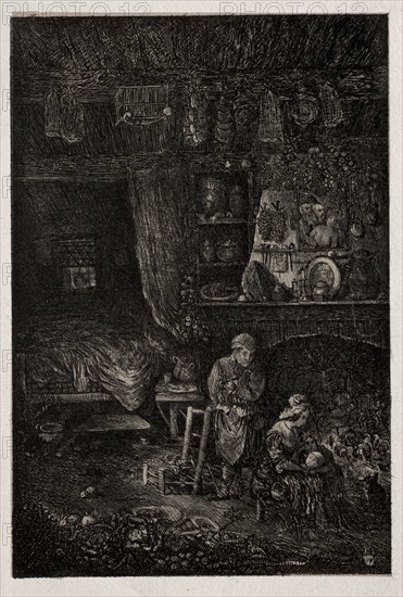 Flemish Interior, 1856. Rodolphe Bresdin (French, 1822-1885). Lithograph and roulette; sheet: 31.6 x 22.6 cm (12 7/16 x 8 7/8 in.); image: 15.8 x 10.7 cm (6 1/4 x 4 3/16 in.).