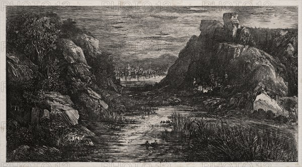 The Distant City, 1868. Rodolphe Bresdin (French, 1822-1885). Lithograph and roulette; sheet: 27.5 x 35.8 cm (10 13/16 x 14 1/8 in.); image: 9.9 x 18.3 cm (3 7/8 x 7 3/16 in.)