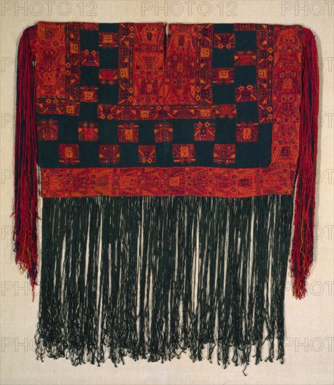 Tunic, c. 300 BC-AD 200. Peru, South Coast, Paracas, Cavernas Style, 3rd-2nd Century BC. Plain weave with embroidery, plain weave with warp substitution; camelid fiber; overall: 147.3 x 73.7 cm (58 x 29 in.)