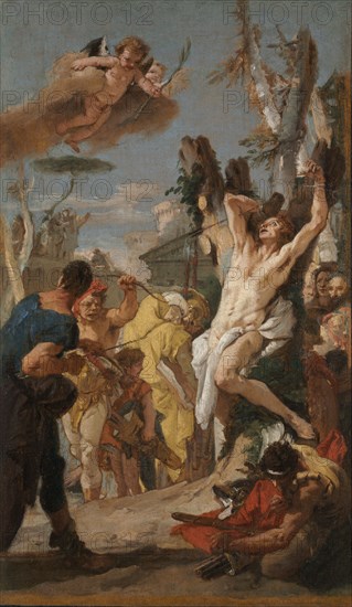 Study for "The Martyrdom of Saint Sebastian" (for the Augustinian monastery at Diessen, Germany), 1739. Giovanni Battista Tiepolo (Italian, 1696-1770). Oil on canvas; framed: 67.5 x 45.5 x 6 cm (26 9/16 x 17 15/16 x 2 3/8 in.); unframed: 51.7 x 31.7 cm (20 3/8 x 12 1/2 in.).